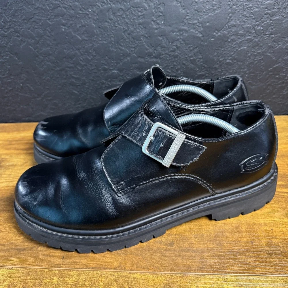 Skechers‎ SN 6649 Black Leather Monk Strap Lug Sole Shoes Mens 12